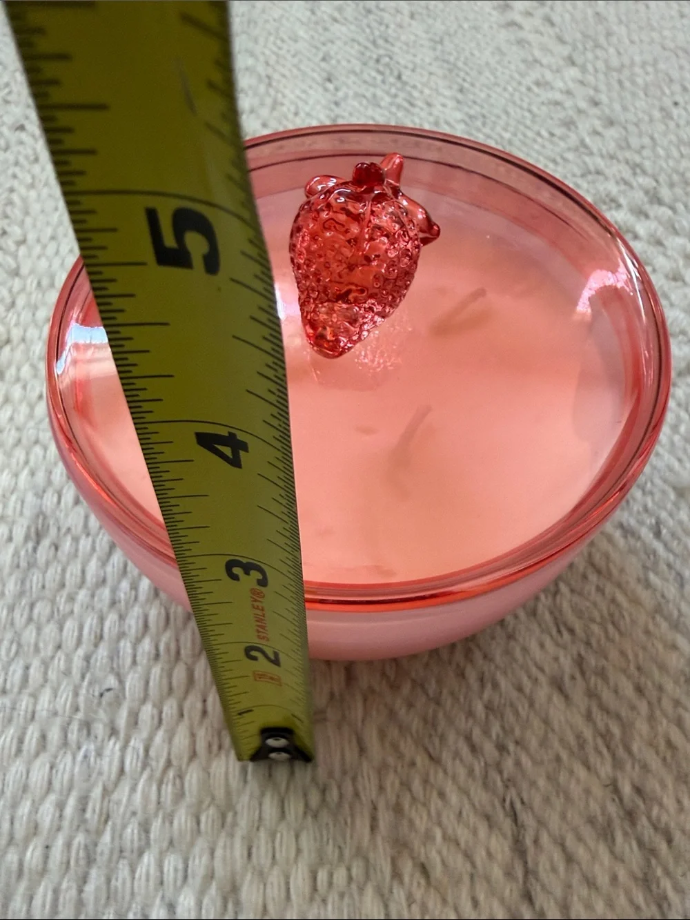 Pink Glass Lidded Strawberry 3 Wick Candle from Anthropologie.